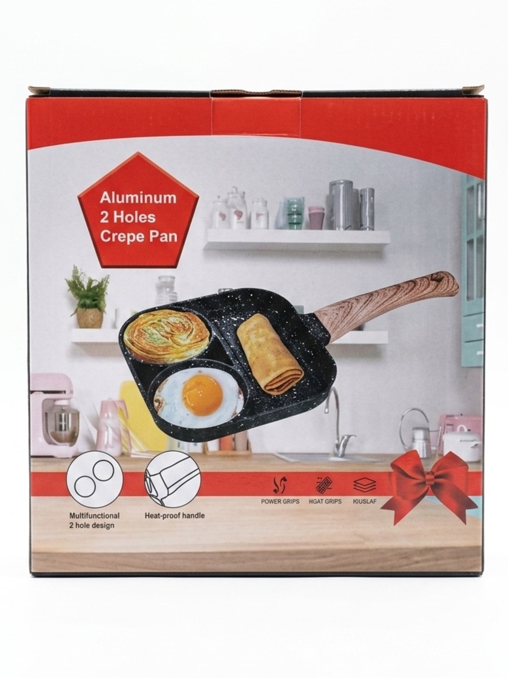 Aluminum Non Stick 2-Hole & Crepe Pan w/ Wood Handle